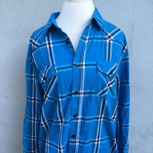 Warp and Weft Large Plaid Men’s Shirt Blue Grey